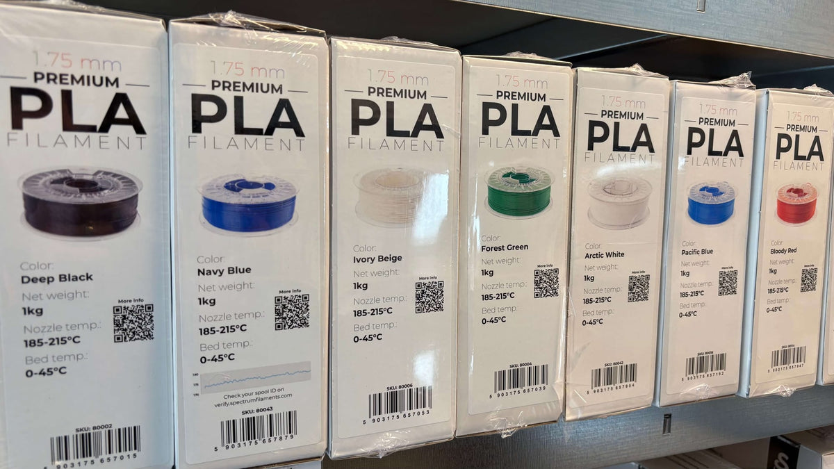 PLA filament packages in multiple colours