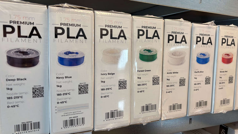 PLA filament packages in multiple colours