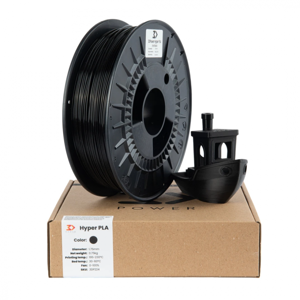 Filament 3DPower Hyper Speed PLA Black 0.75 kg